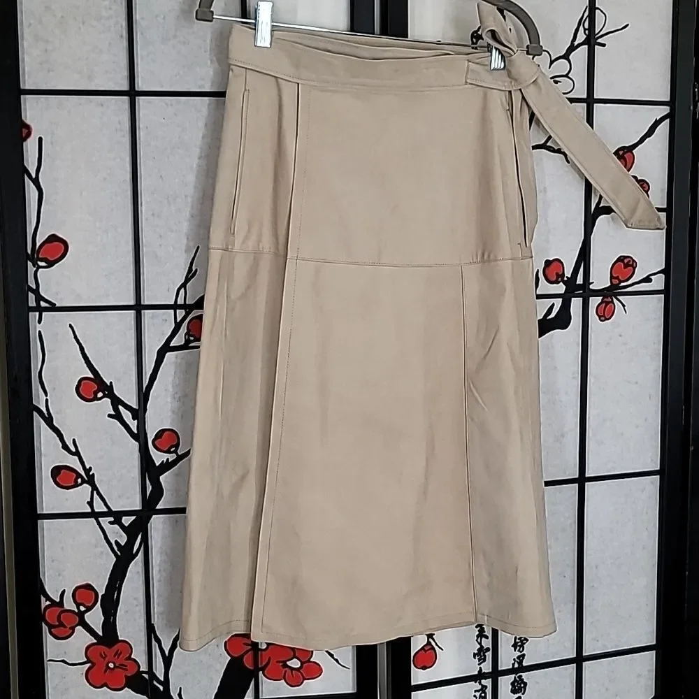 Frame 100% Butter Soft Suede Leather Wrap Skirt In Light Tan